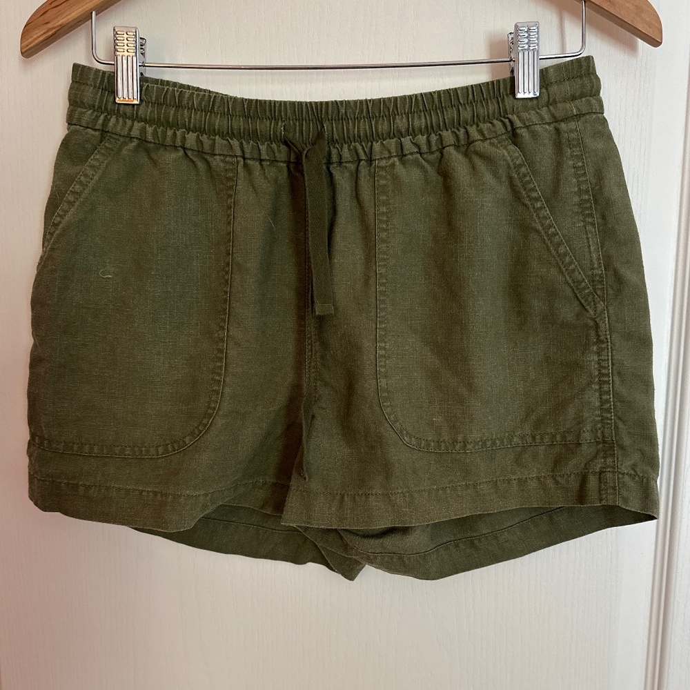 J. Crew Linen Draw String Pull on SHORTS Army Green  X-Small